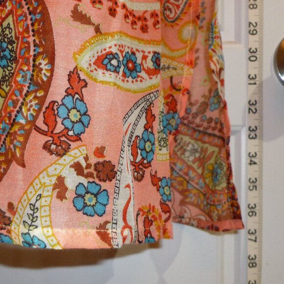 Peachy Paisley Print Sheer 3/4 Sleeve Cover Up Maxi Dress - Picture 9 of 16